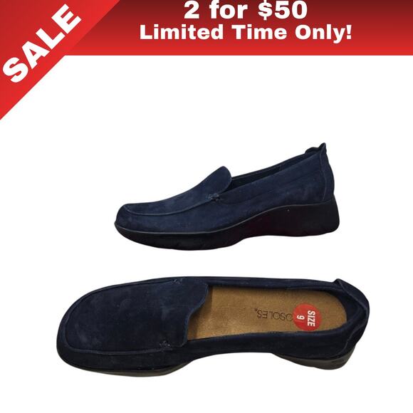 [Sale: 2 for $50!] Aerosoles Navy Suede Comfort Loafers Sz 9 w/ Cushioned Insole - Picture 1 of 8